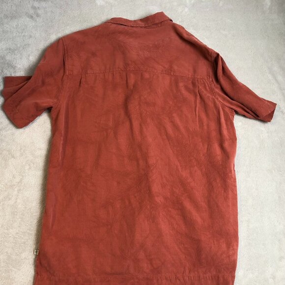 Solitude Mens Shirt Medium Short Sleeve 100% Silk Button Up Textured Casual Rust - Picture 11 of 11